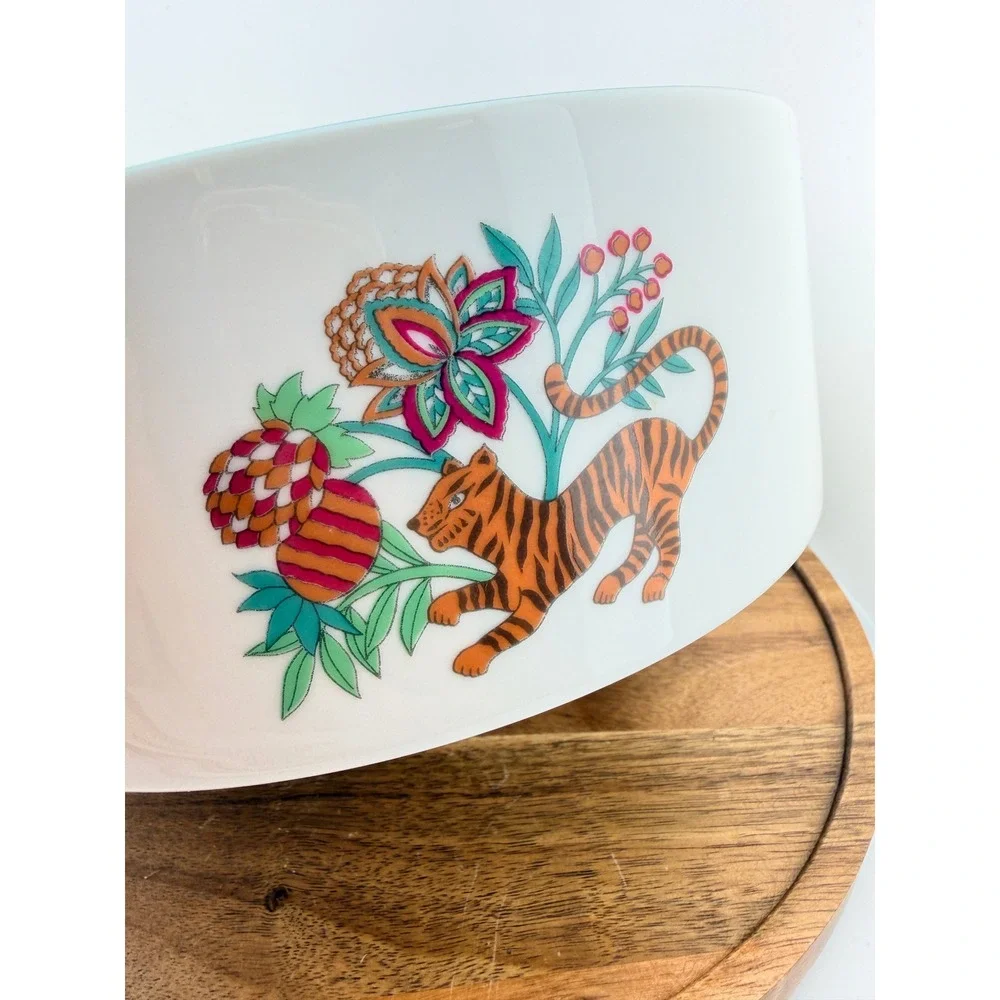 Vintage Creation Alpac France Porcelain Tiger Botanical Serving Bowl 8